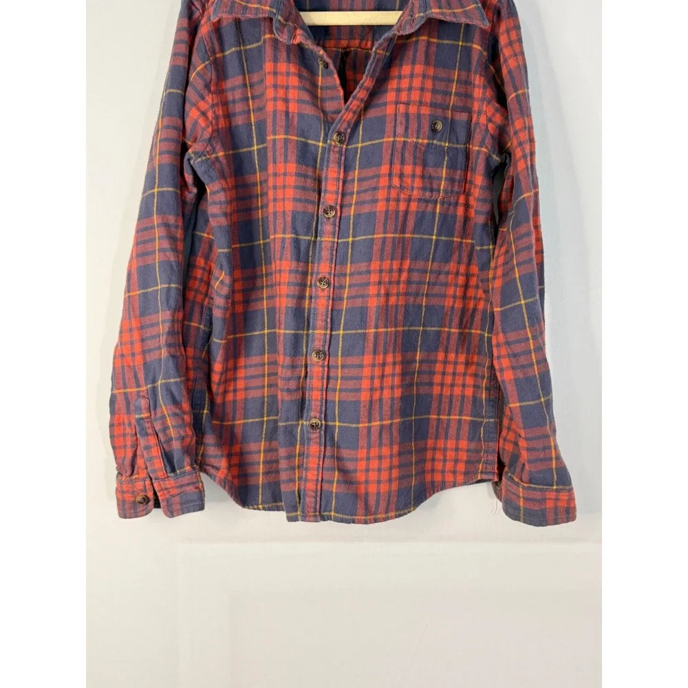 Hanna Andersson Flannel Shirt Kids Size 10 Orange Blue‎ Plaid Button Up